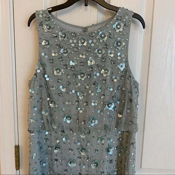 Adrianna Papell Beaded Sequined Halter Blouson Gown in Frosted Sage - Picture 5 of 10